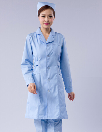 春夏季韩版修身白大褂时尚护士医师长袖医护服药店工作服 蓝色长袖 l