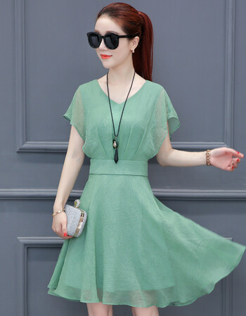 雪纺连衣裙女装夏季2018新款韩版夏装修身显瘦气质中裙夏天女裙子