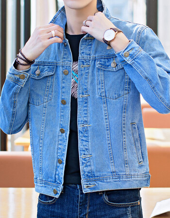 外套男春秋季长袖褂子青年韩版外穿牛仔夹克衫大码牛仔衣服男 浅蓝色