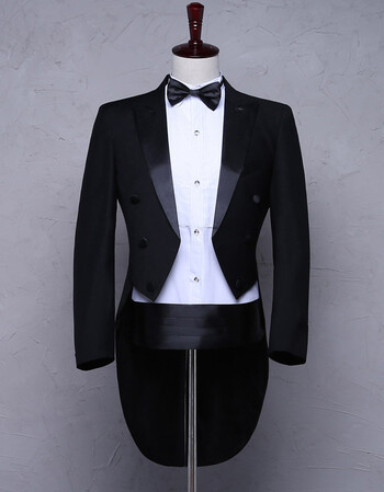 燕尾服男修身礼服西服套装指挥服结婚主持影楼西装礼服 黑色四件套
