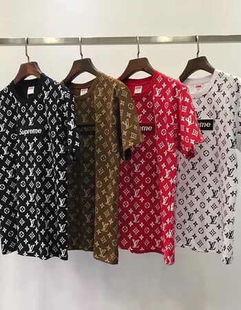 2018夏季联名supreme潮牌情侣supreme纯棉美式短袖t恤男女ins潮lv