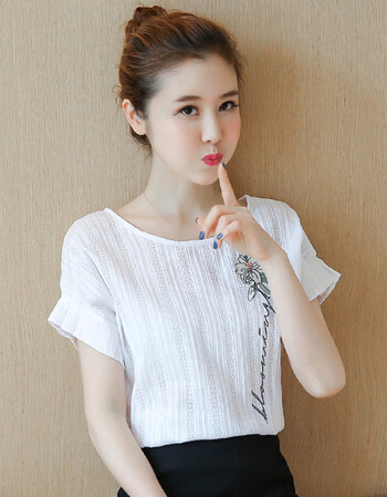 短袖女装2018新款潮韩版雪纺衫上衣服女夏季衬衫甜美百搭 6_8832白色