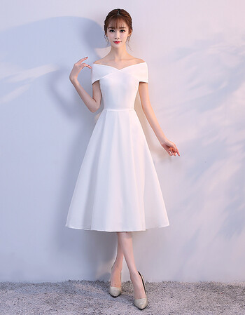 白色晚礼服女2018新款宴会名媛聚会派对小礼服一字肩连衣裙中长款