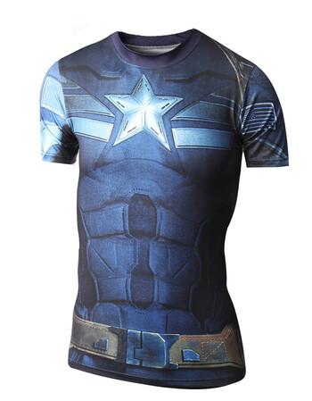 紧身衣男压缩衣运动弹力短袖塑身训练跑步健身速干衣t恤 新美国队长