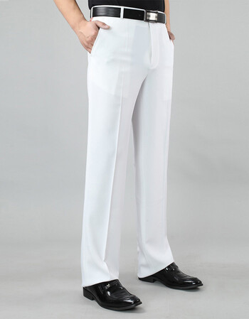 款新品亚麻男士西裤中年商务宽松正装男裤子直筒高腰西装裤 88纯白色