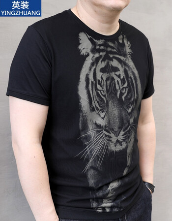 英装夏新款老虎网纱潮胖子大码男装加肥加大号圆领男