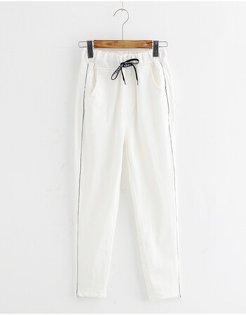 小清新百搭哈伦裤纯色长裤子学生休闲裤女士2018春装新款 白色 s