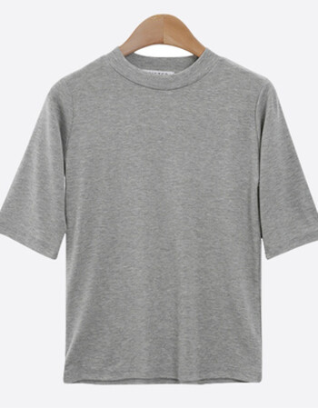 春夏新款中袖t恤女纯棉五分袖修身打底衫半袖紧身韩版纯色上衣 灰色 l