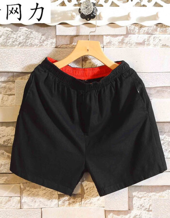 世网力夏季棉麻松紧三分短裤男学生沙滩潮学生纯色宽松低腰3分裤 黑色