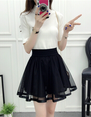 柯梵图黑色蕾丝下半身裙中长长裙春款2018新款网纱夏下身单裙子女a字