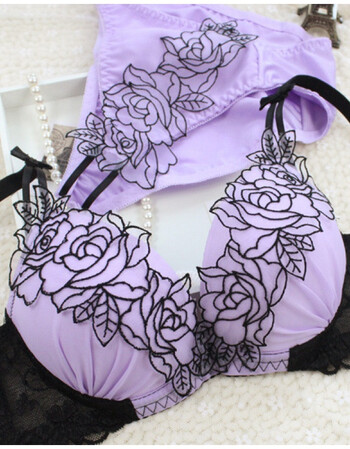 女士蕾丝文胸套装 高贵牡丹刺绣 日韩少女内衣可混批官方旗舰店 紫色