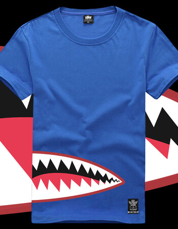 2018夏季原宿风日系青少年鲨鱼印花潮牌短袖t恤男潮宽松