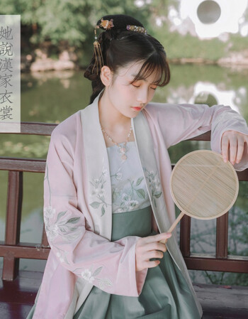 汉家衣裳汉服女绣花上衣设计韶光褙子cmz 藕色褙子 xl