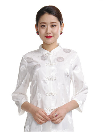 唐装情侣父母男女复古套装中式春夏长袖爷爷姥姥过寿衣服 白色福(女)