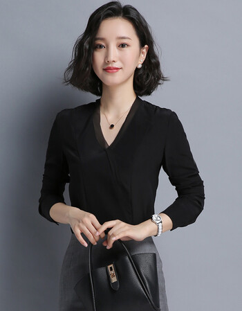 套装女2018新款时尚气质长袖衬衫韩版ol修身白领工作服正装 黑色衬衫