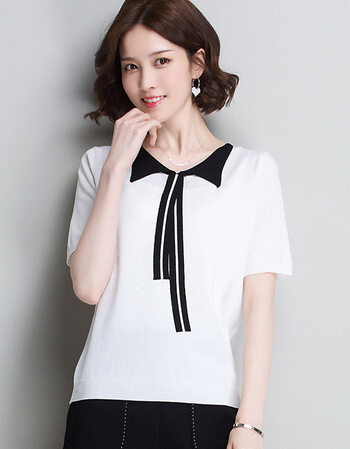 潮之韵短袖冰丝v领t恤女短款2018夏装宽松针织半袖打底衫体恤中袖上衣