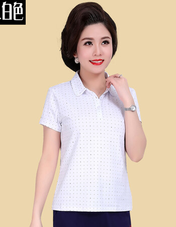 夏季新款短袖运动服女薄款50岁60中老年女装立领t恤夏装 8221白色短袖