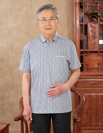 老头汗衫t恤老年人t恤男短袖男装老头汗衫老人上衣宽松翻领体恤爷爷