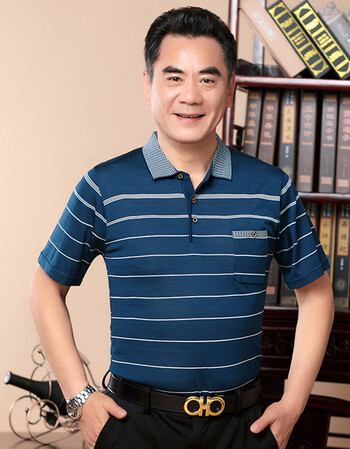 中老年夏季男士短袖t恤针织衫中年男40-50岁爸爸装桑蚕丝半袖上衣