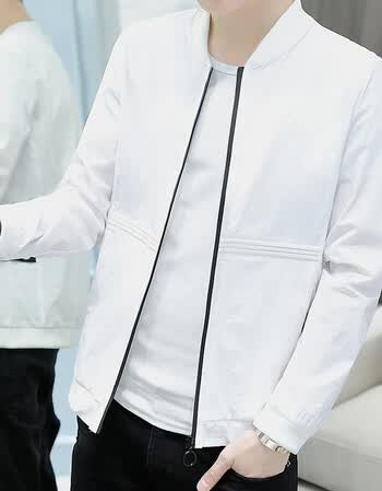 夏季男韩版潮流修身帅气薄透气个性休闲衣服男士夹克外套 白色 2xl