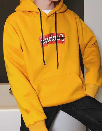 2018春装新款港风时尚潮男印花连帽卫衣长袖套头男外套702#- 柠檬黄 m