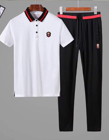 versaees portrait男装香港风潮牌古奇风格小蜜蜂翻领短袖polo衫套装