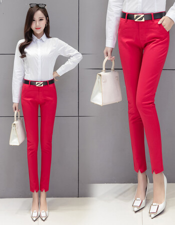 白色西裤九分裤女夏天2018韩版ol职业西装裤子9分铅笔小脚裤yjh 红色