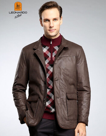 利奥纳多leonardo di gasun 仿皮面料稳重大方按扣小立领保暖棉服 52