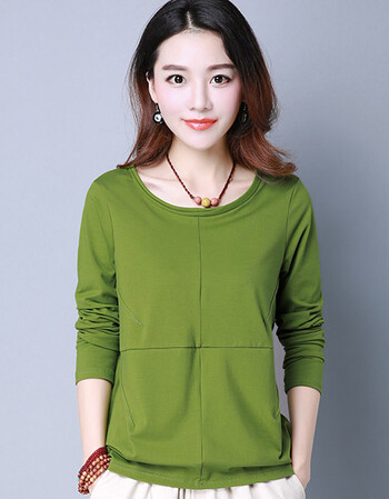 维纳春季打底衫女长袖宽松2018新款韩版纯色t恤女百搭时尚小衫潮 绿色