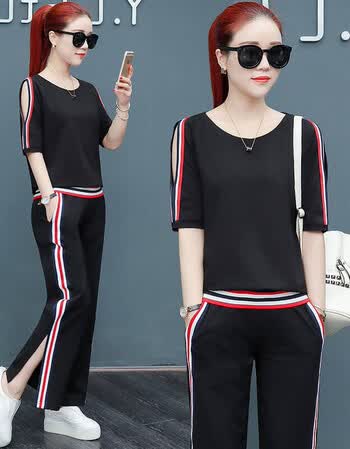 2018夏季新款女装短袖衣服夏天休闲运动套装时尚韩版夏装两件套潮