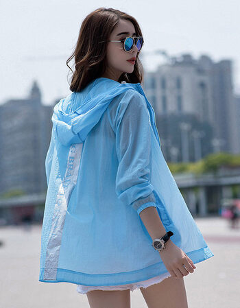 防晒衣女2018夏季新款透气中长款户外防晒服大码防晒衫宽松薄外套 浅