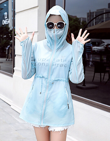 夏尔维纳2018夏季新款防晒衣女中长款薄外套户外遮阳韩版防晒服连帽