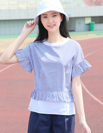 少女韩版宽松短袖条纹纯棉t恤女夏中学生夏装初中生女装上衣t恤女