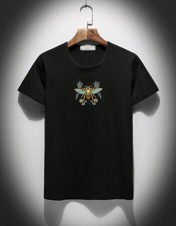 夏季男士短袖t恤圆领纯色体恤修身半袖男装学生小蜜蜂上衣服潮流 黑色