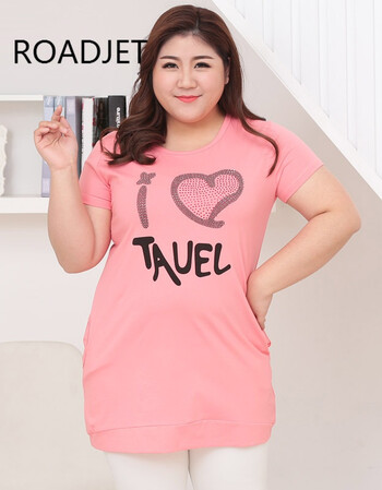 roadjet夏装胖mm中长款纯棉短袖t恤衫胖妹妹加肥加大码女装宽松上衣