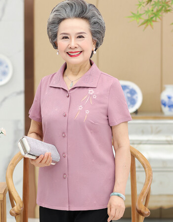 夏装夏季中老年人女装夏装短袖衬衫60-70岁80老人妈妈上衣服太太奶奶