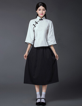 民国学生装女五四青年装民国风女装中山装男班服毕业照合唱服装 白衣