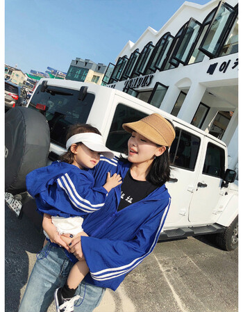 婴童装夏季亲子装母女装防晒衣服女宝宝开衫外套儿童空调衫 电光蓝