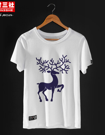 夏季新品个性圆领休闲麋鹿印花短袖t恤斯文潮男衣服 白色个性鹿图案40