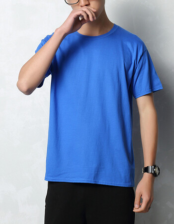 男青少年薄款纯色体恤衫圆领短袖宽松体恤男装潮 蓝色 xxxl