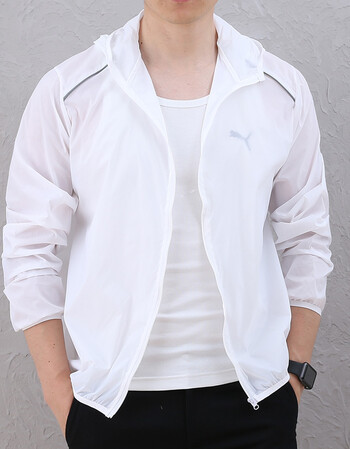 款外套轻薄透气户外时尚连帽皮肤衣防紫外线男士防晒服 白色(fsf002)