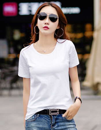 纯棉白色短袖t恤女夏季女装宽松纯白韩国简约上衣体恤打底衫 白色 s