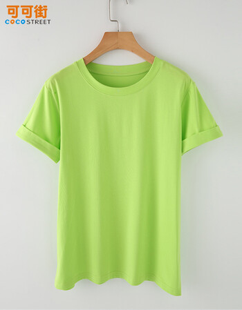 可可街 2016新款韩版宽松圆领纯色休闲短袖t恤女 草绿色 s