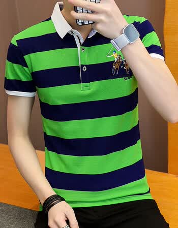 半袖打底衫男士体恤夏季修身翻领纯色衣服男装上衣 dqc-lg1802 绿色