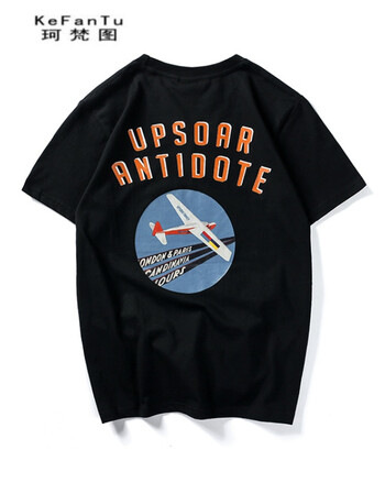 珂梵图美式复古嘻哈街头飞机图案印花短袖t恤男女情侣款百搭休闲棉质