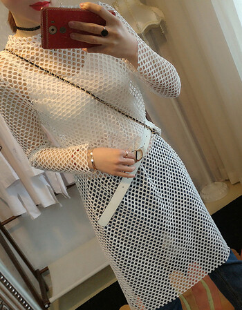 帕帕洛辛镂空网眼衫女胖mm大码女装防晒渔网长款网格洞洞罩衫t恤上衣