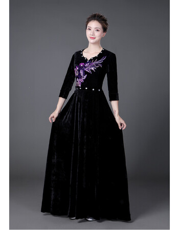 合唱服长裙成人大合唱服装演出服女国庆大摆裙迎宾中