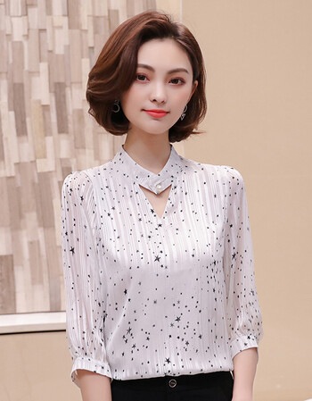 2018春夏季新款雪纺衫女装宽松条纹上衣气质衬衫时尚小衫 白色 l