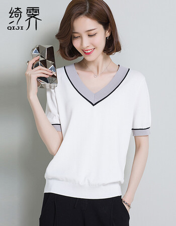 绮霁t恤女宽松冰丝短袖女新品女装夏 白色 xxl