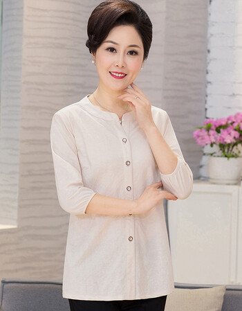 夏尔维纳2018夏季大码妈妈装圆领七分袖t恤中老年女装